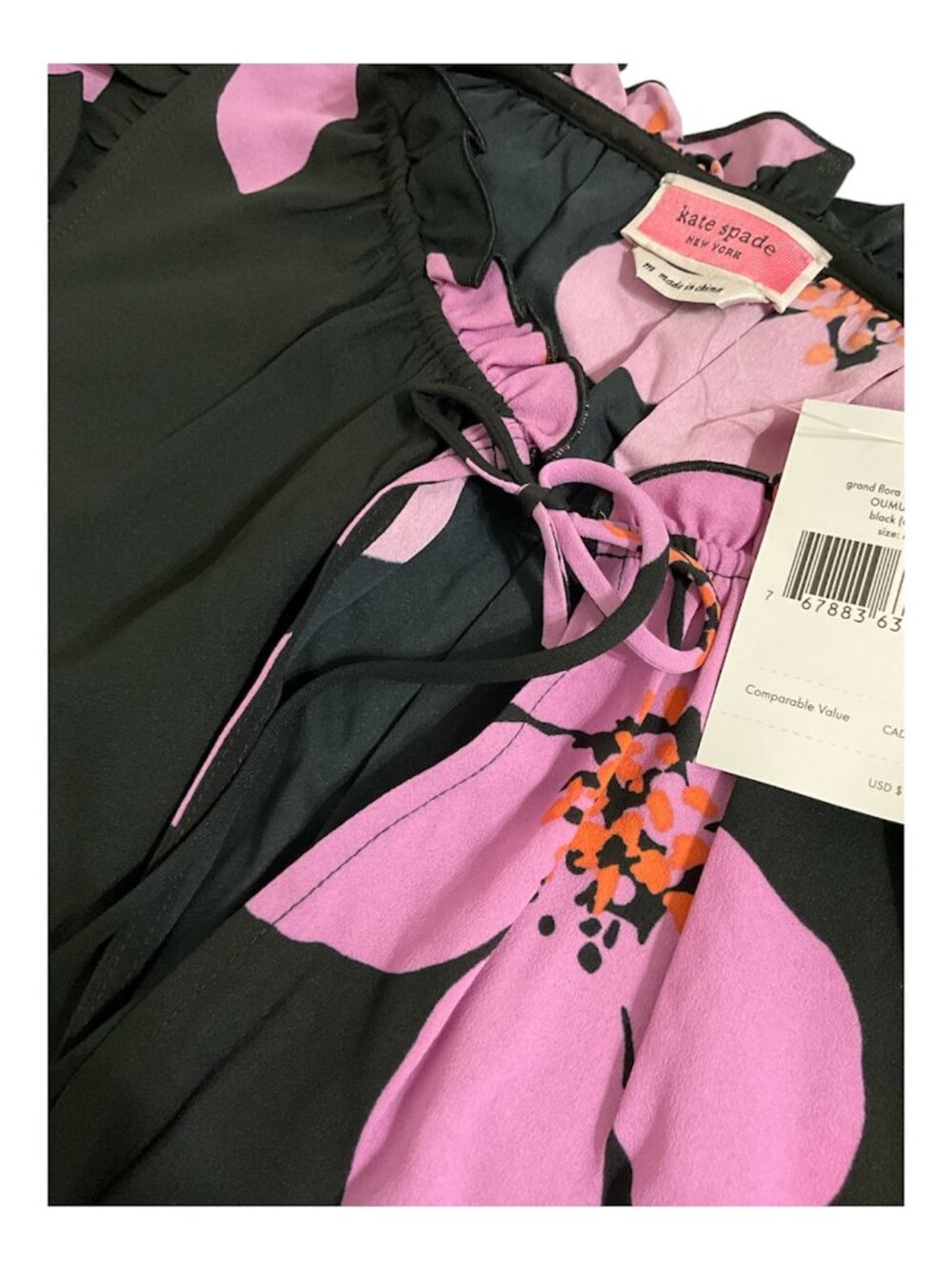 Kate Spade Black Pink Floral Ruffle Sleeveless Blouse Women’s M NWT $200 MSRP - Picture 3 of 5